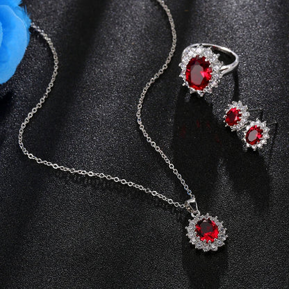 Silver Necklace and Crystal Stone Jewelry Set