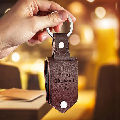 Custom Text Photo Leather Keychain