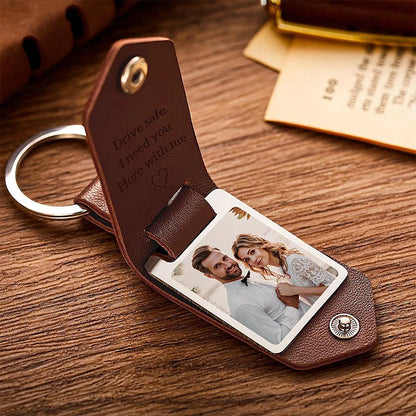 Custom Text Photo Leather Keychain