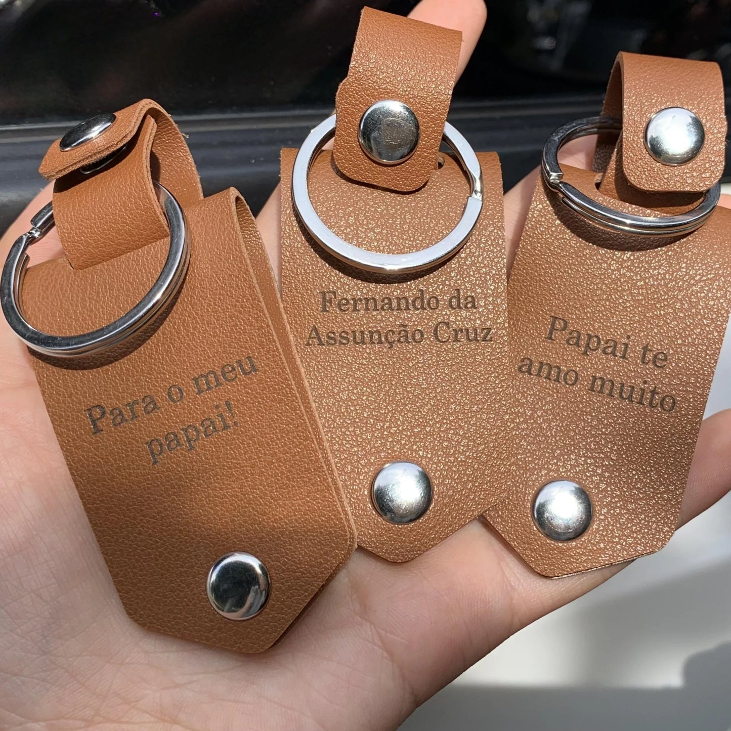 Custom Text Photo Leather Keychain