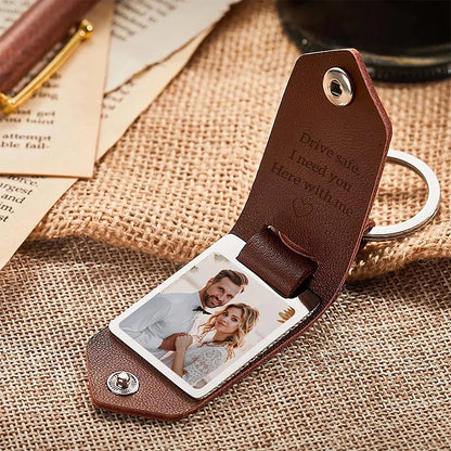 Custom Text Photo Leather Keychain