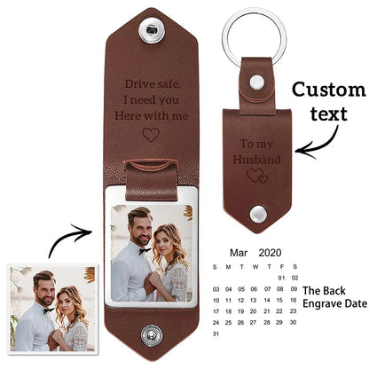 Custom Text Photo Leather Keychain