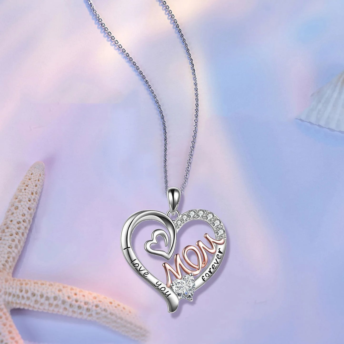 Luxury I Love Mom Forever Heart Mother Necklace